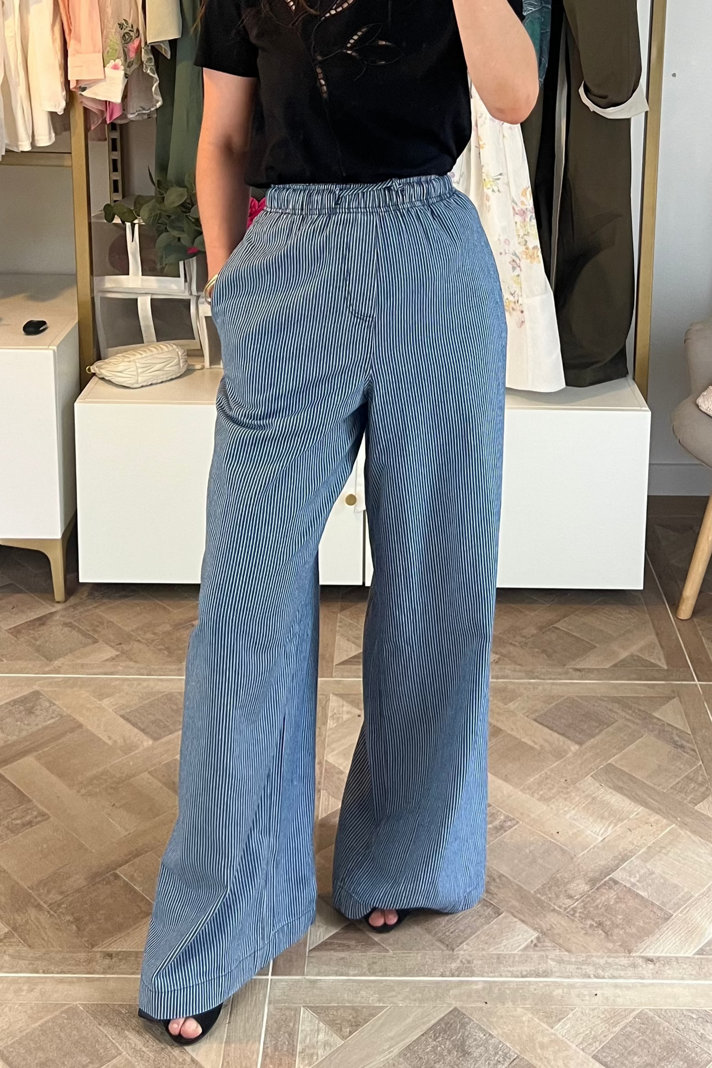 Pantalon fluide rayé bleu