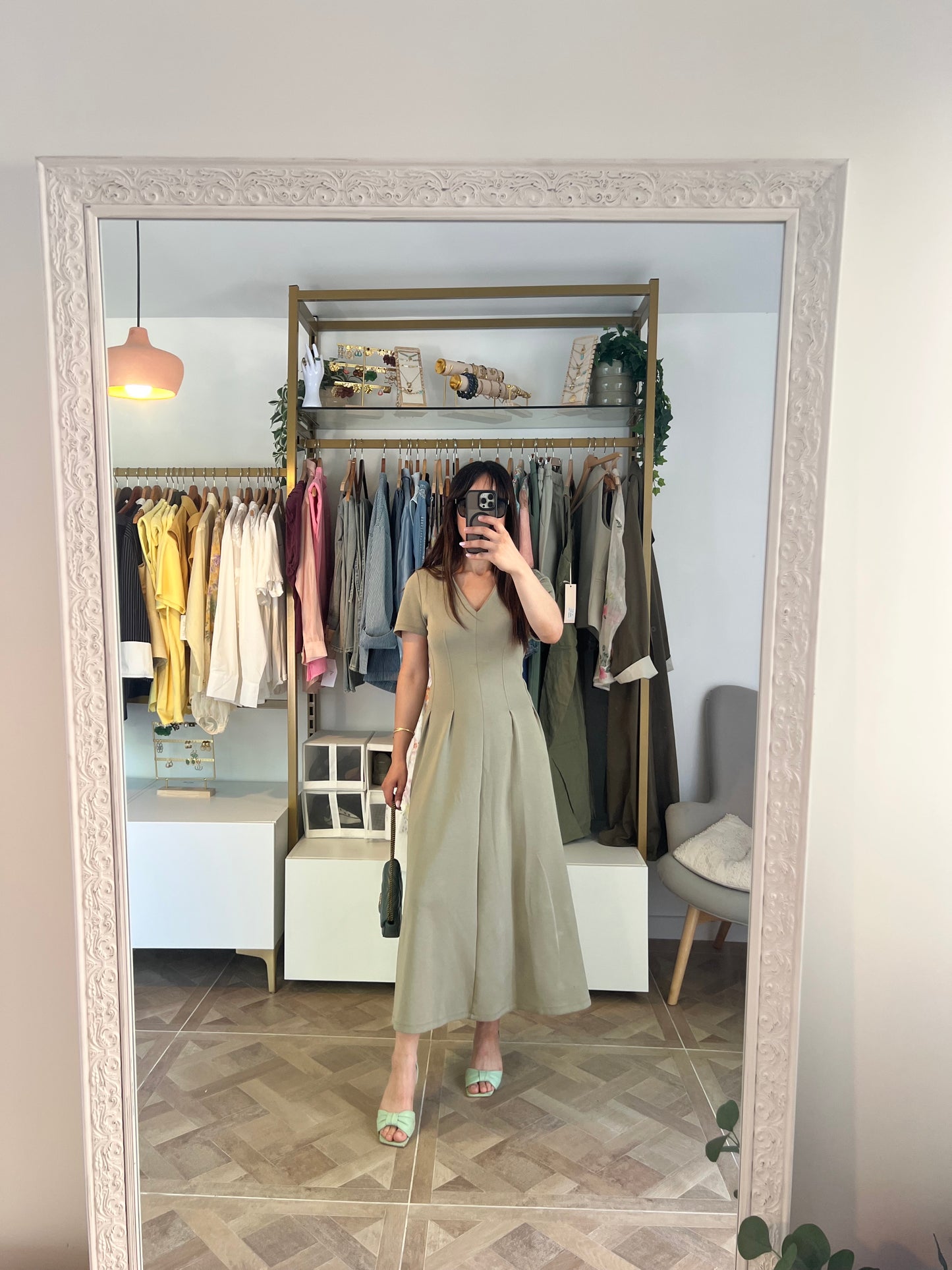 Robe longue vert sauge