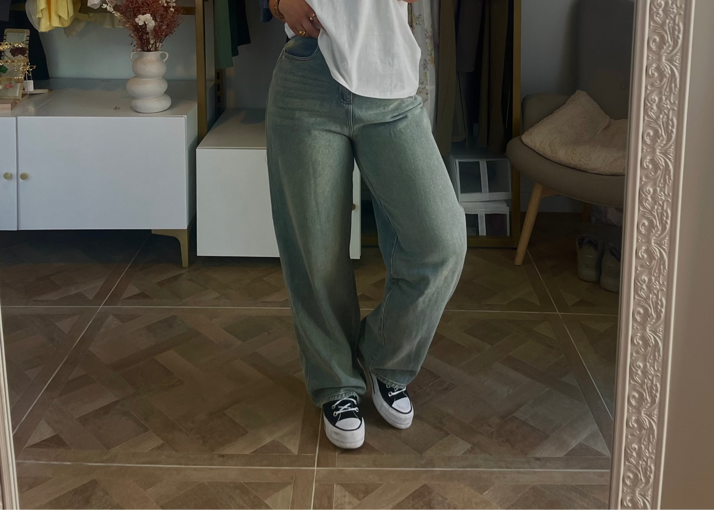Jean droit taille haute - Vert grisé