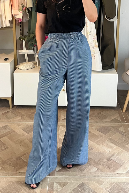Pantalon fluide rayé bleu