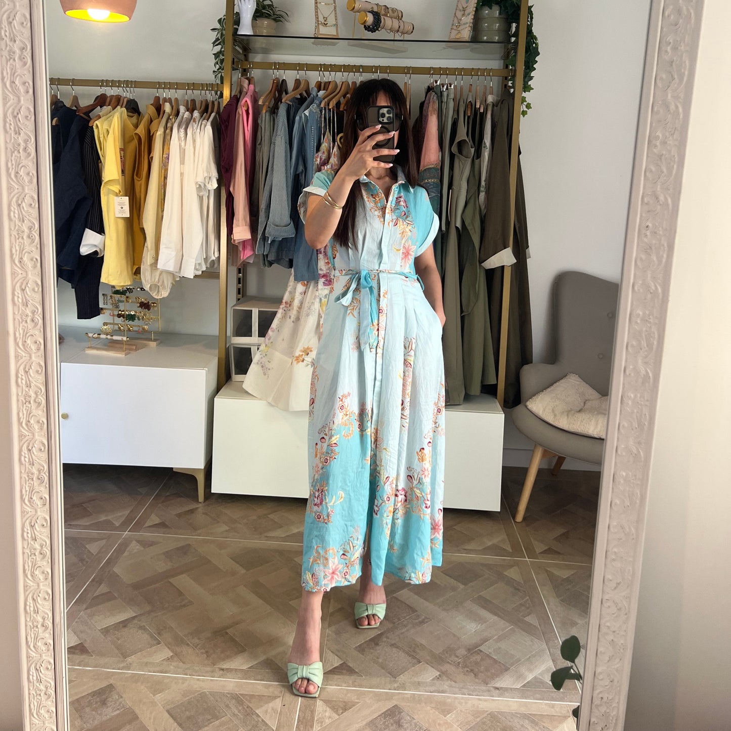 Robe bleu ciel à imprimé fleuri