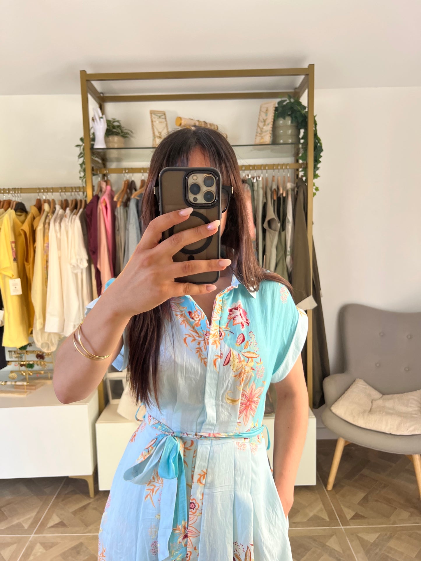 Robe bleu ciel à imprimé fleuri